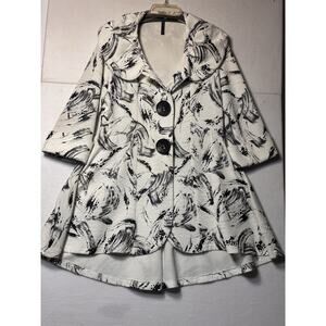 IC by Connie K Jacket Asymmetrical Artsy Abstract One Button Size M Black White